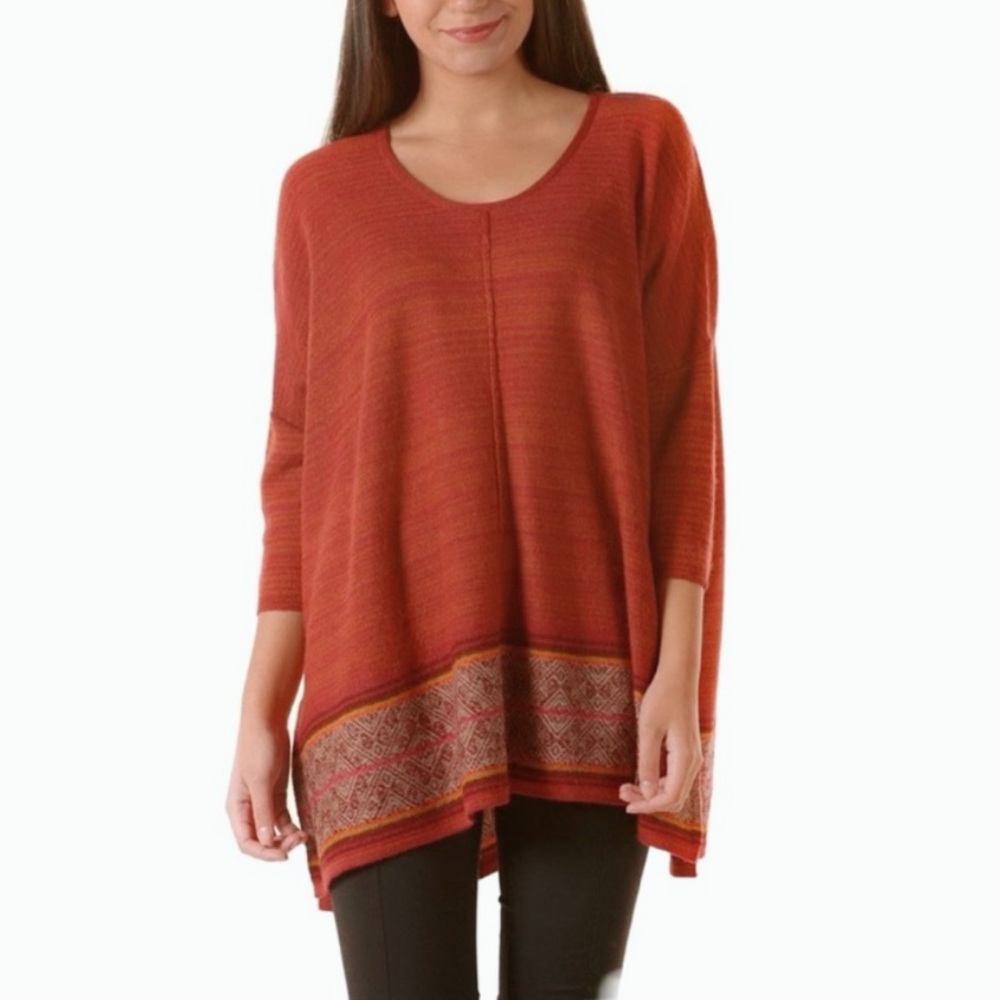 KUNA Wine Red Knit Tunic Sweater Peruvian Alpaca Wool Size L Large